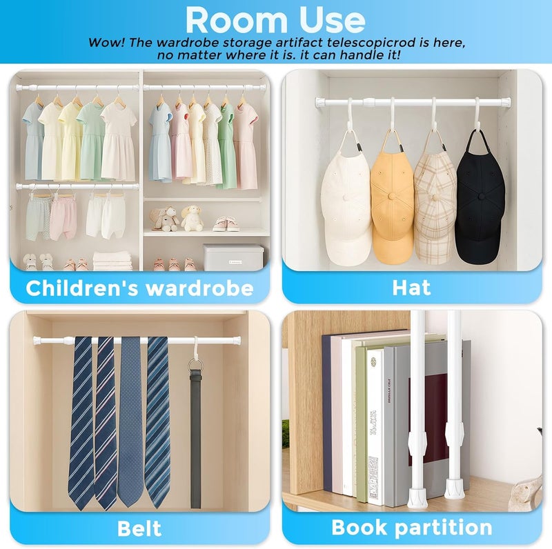 ZipGlo Tension Curtain Rod 8-12.5 inch Small Tension Rods White Adjustable Spring Tension Curtain Rods 4PCS Mini Curtain Rod Short for Cupboard Closet Rod Kitchen Drawers No Drill Cupboard Cabinets - Image 4